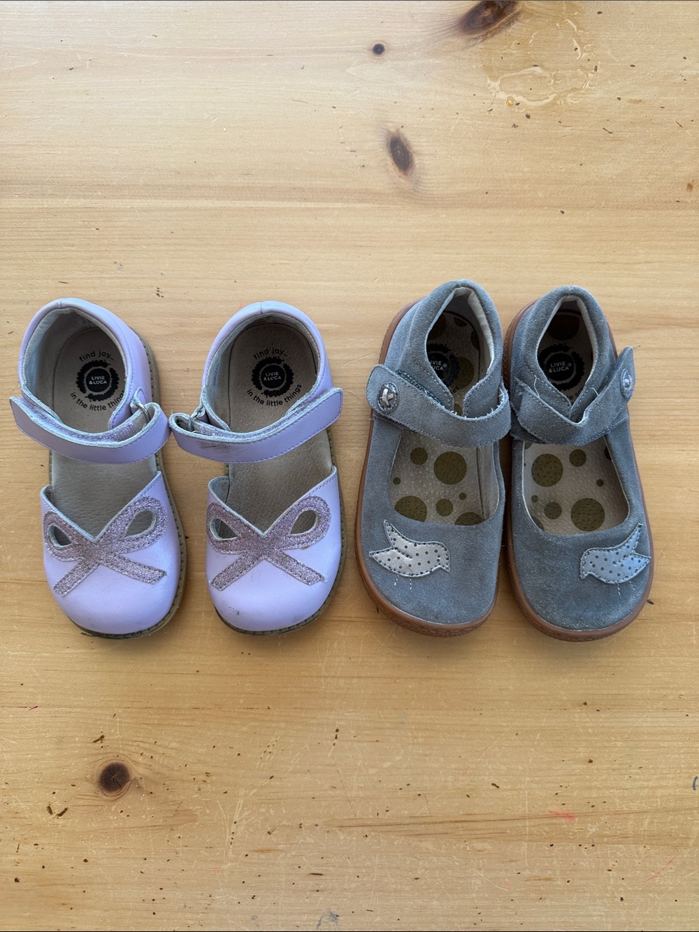 Livie & Luca size 12 girls purple bow leather sandals and grey bird